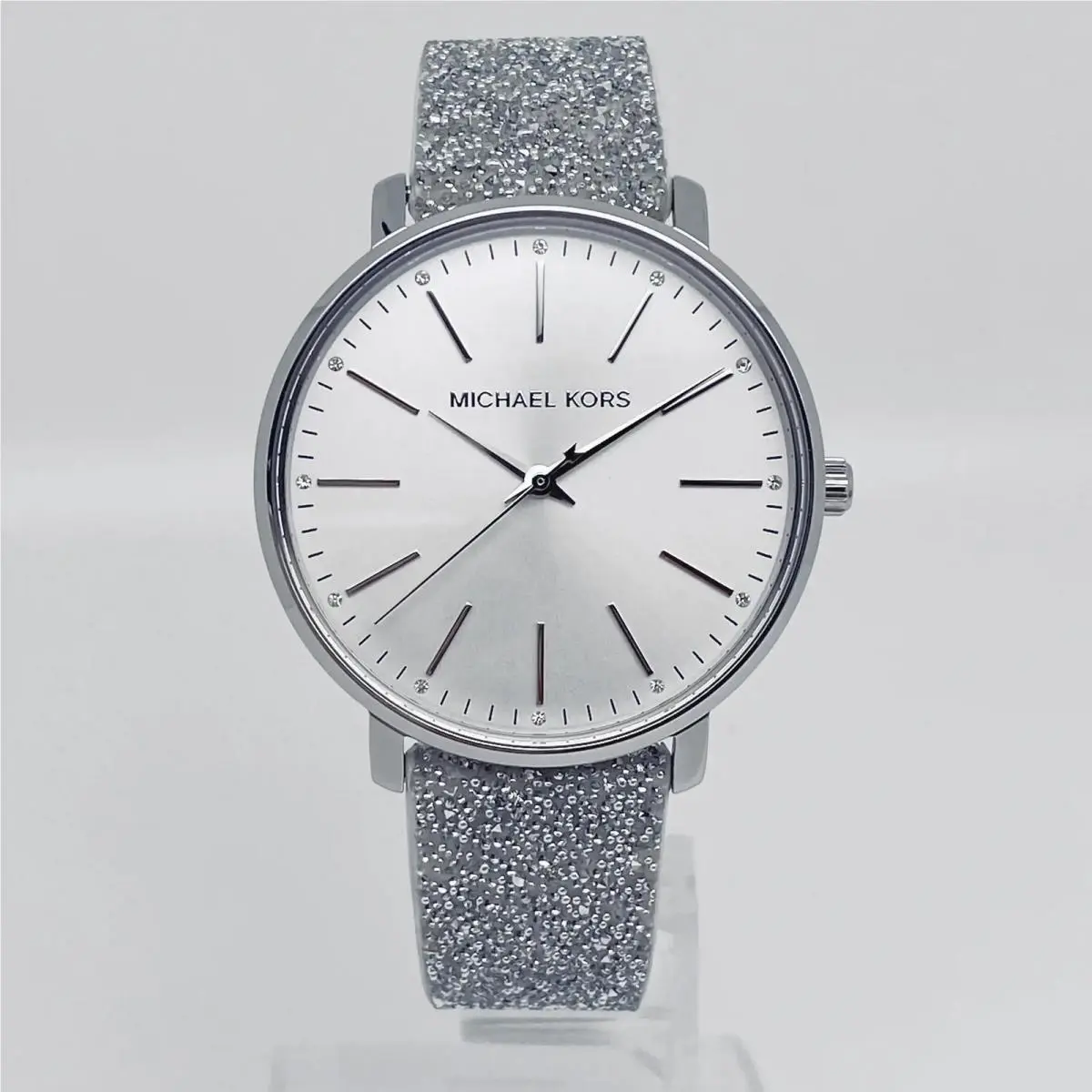 Pyper 38mm Glitter Leather Silver Dial Ladies Quartz Watch MK2877 by Michael Kors