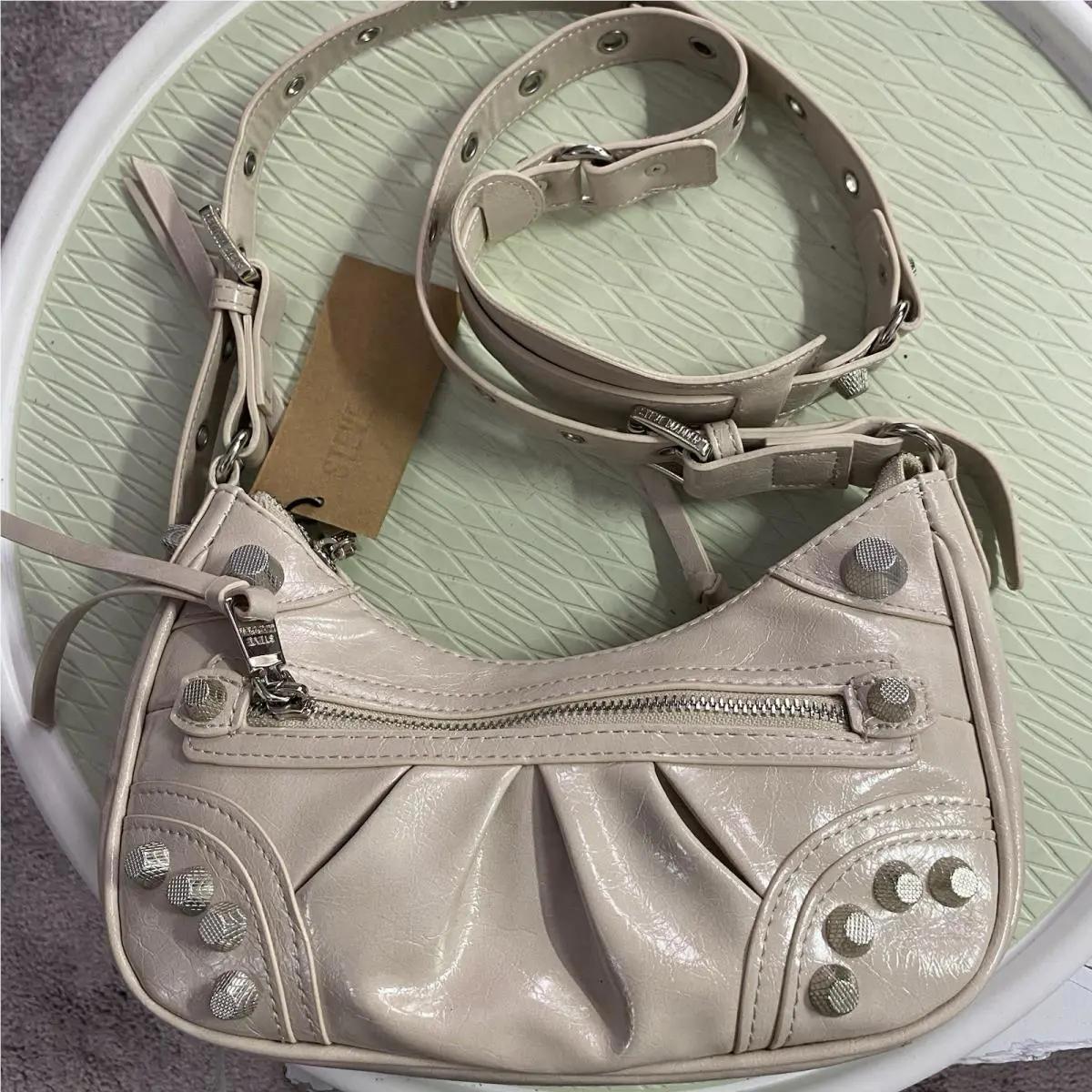 Bone Cream Color Steve Madden Crossbody Studded Bglowing Purse Handbag