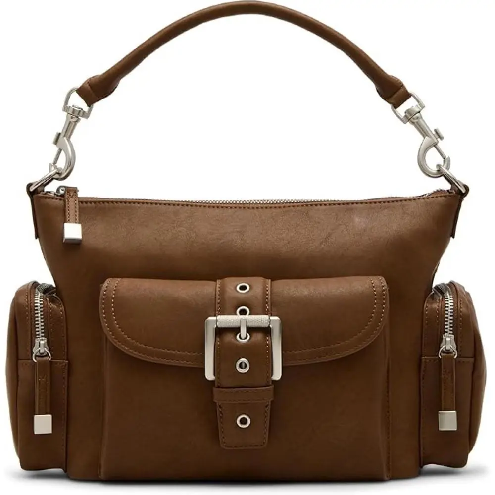 Steve Madden Andrew Saddle Leather Cargo Belt Buckle Zipper Shoulder Bag