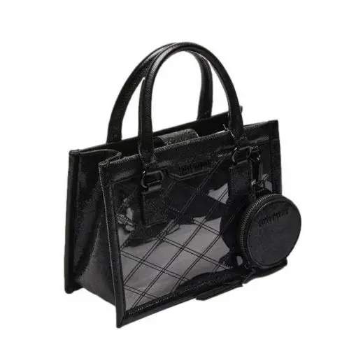 Steve Madden Celene Black Clear Box Tote Interior Exterior Pouches Shoulder Bag