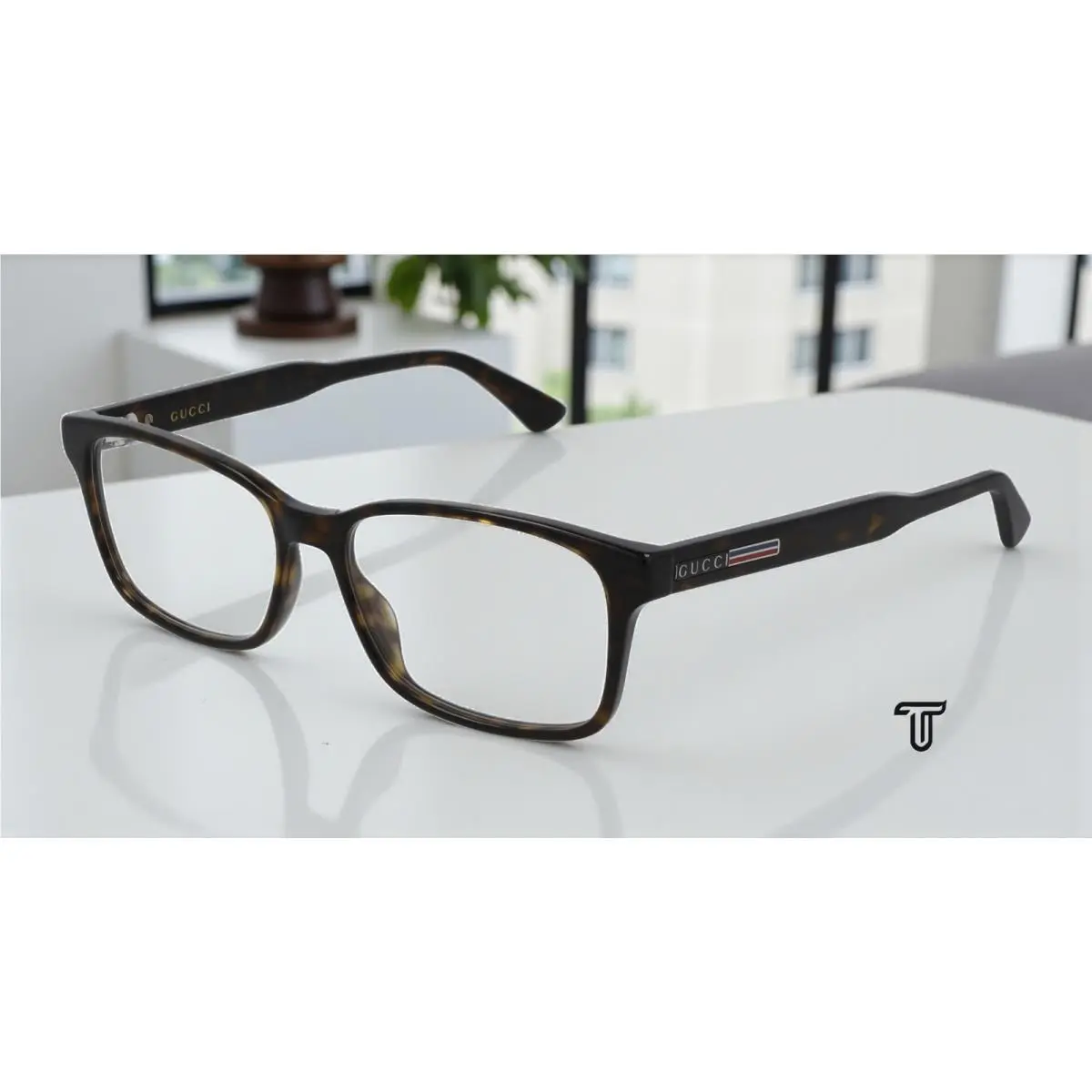 GG0826O 005 Rectangular Havana Dark Demo Lens 55 mm Men`s Eyeglasses by Gucci