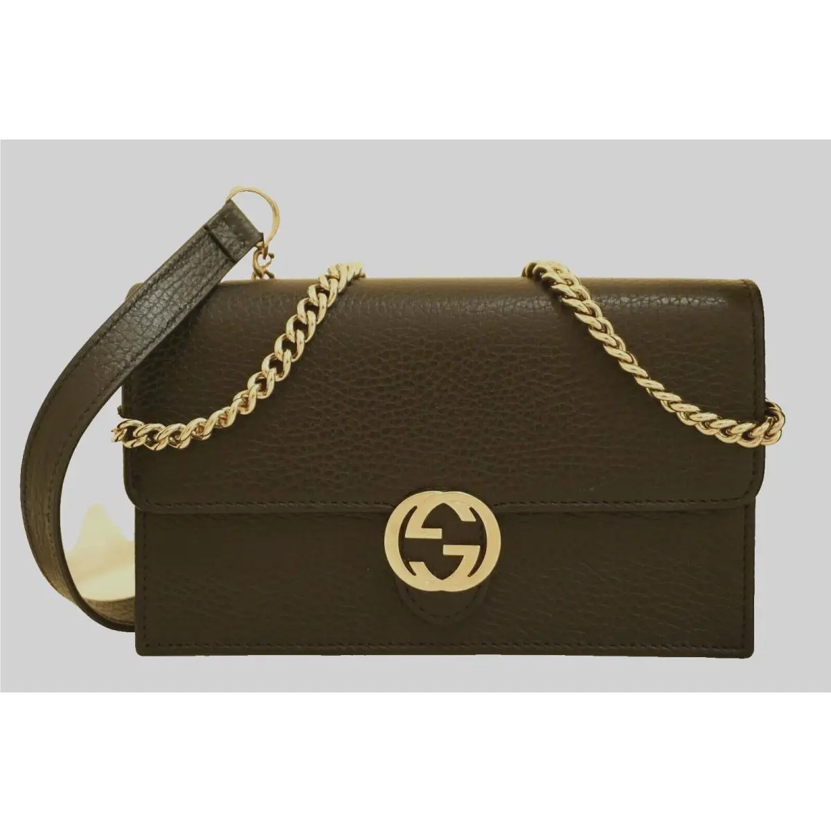 Gucci Interlocking Chain Wallet Black Leather Cross Body Bag