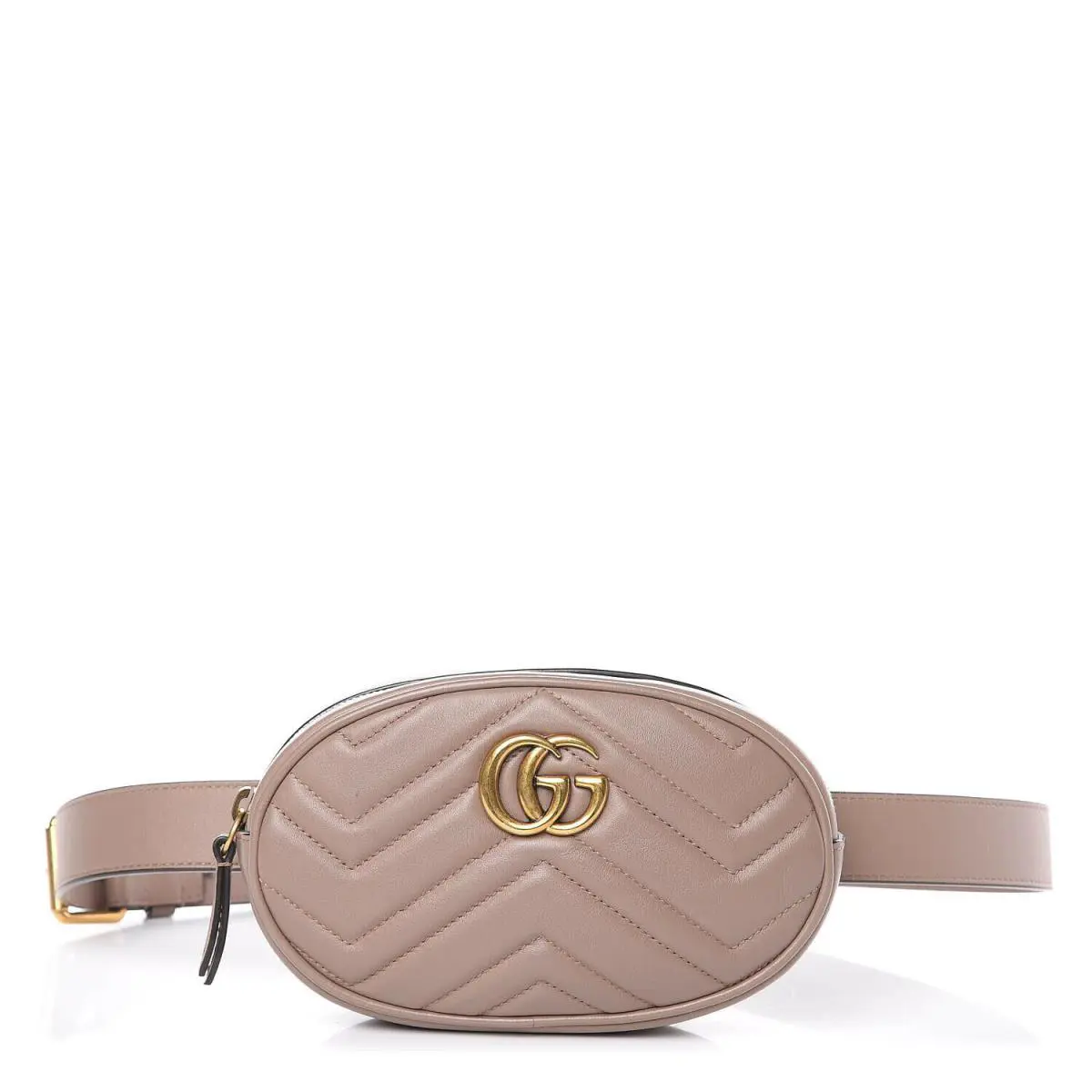 Gucci GG Marmont Belt Bag Matelasse Leather Gold Handbag Chevron Rose Beige