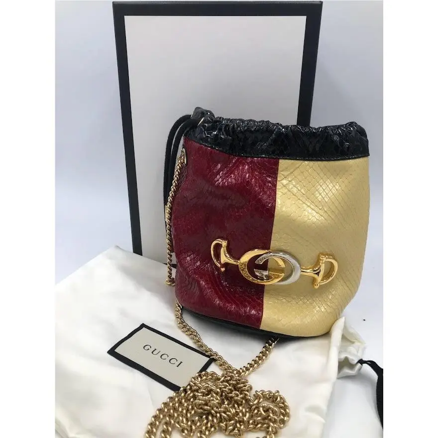 Gucci Zumi Tricolored Snakeskin Drawstring Crossbody Bucket Bag