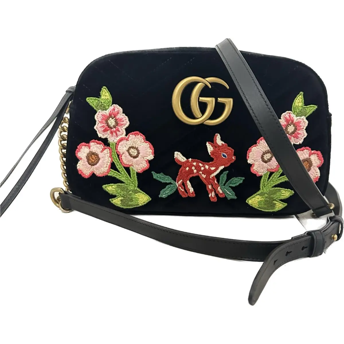 Gucci GG Marmont Velvet Embroidered Black Crossbody Bag 447632