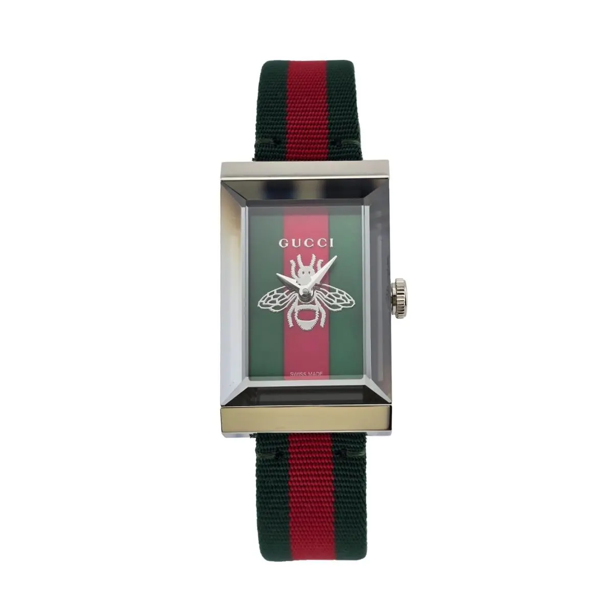Gucci G-frame YA147413 Women`s Swiss Fabric Band Watch - Retail Price - Dial: Green, Multicolor, Red, Band: Green, Red, Bezel: Silver