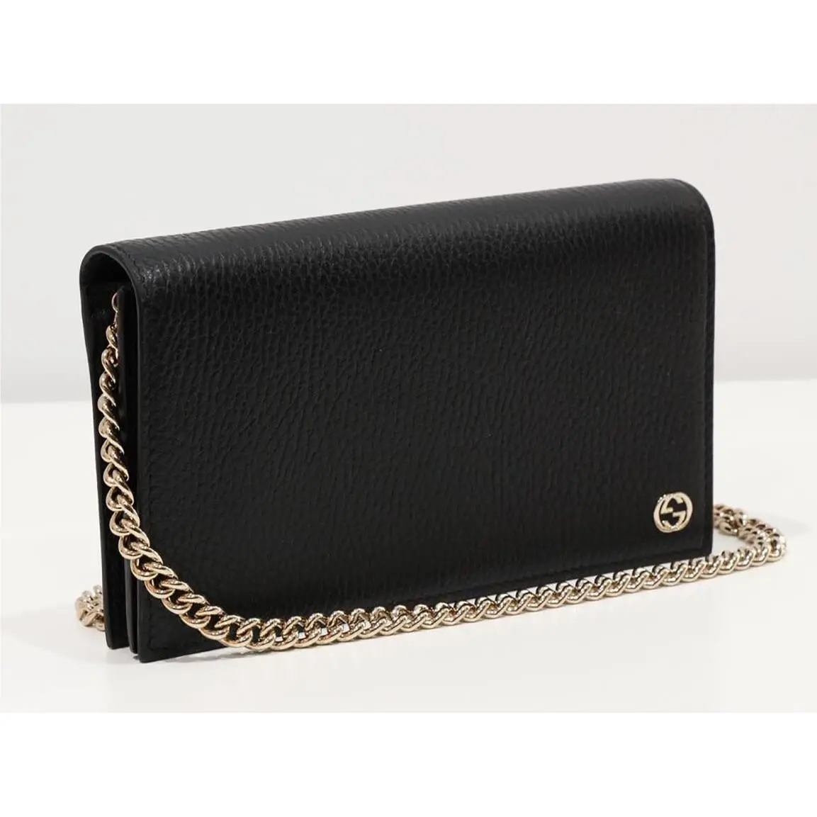 Chain 466506 Gg Mini with Detachable Strap Black Leather Crossbody Bag by Gucci