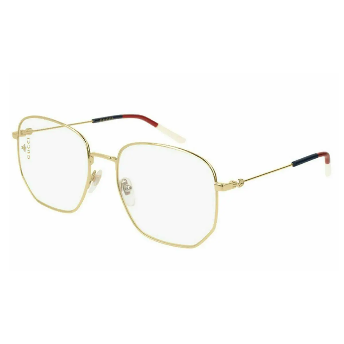 Gucci Eyeglasses GG0396O 002 56-18 140 Gold Frames Blue Red White Temples