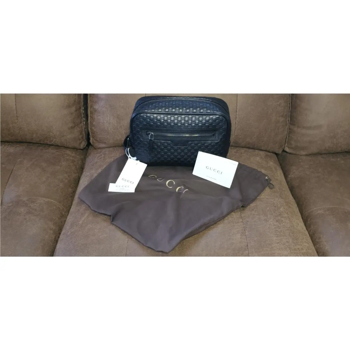 GG Microguccissima Calfskin Leather Black Toiletry Dopp Bag by Gucci