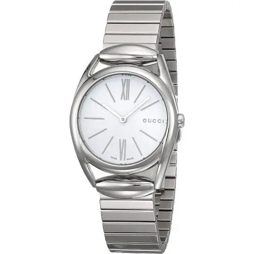 Gucci Horsebit Women`s White Dial Roman Numerals Watch - YA140505 - Dial: White, Band: Silver, Bezel: Silver