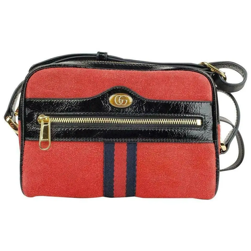 Gucci Ophidia Red Suede Small Shoulder Bag with Brb Web 517350 493075