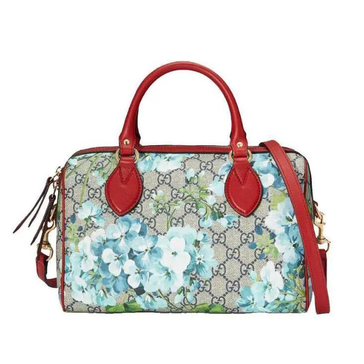 Gucci Blue Bloom GG Coated Canvas Small Boston Bag Handbag 409529 8492