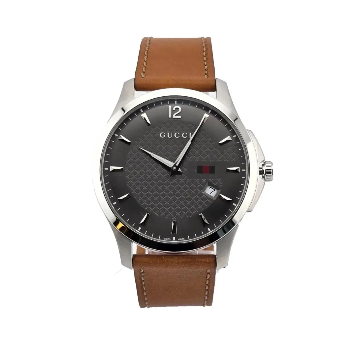 G-timeless YA126302 Dark Gray Dial Leather Band Men`s Watch by Gucci