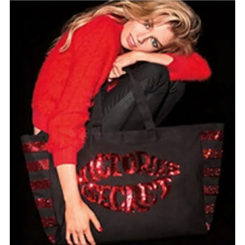 Victoria`s Secret Valentines Day Special Edition Tote Bag Black Red Sequins