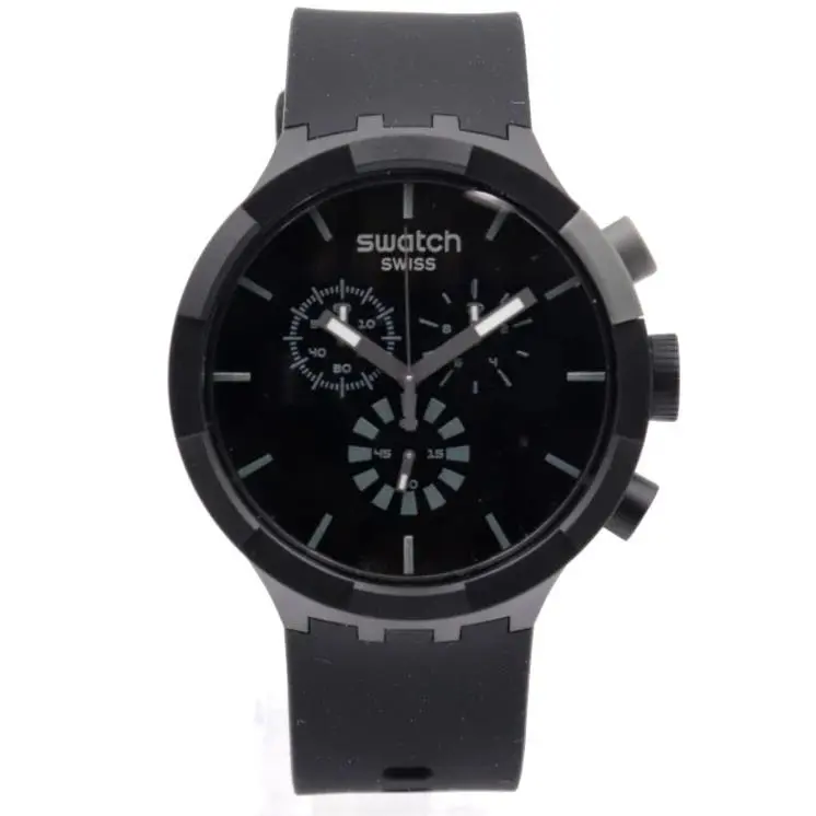 Swiss Swatch Big Bold Chrono Checkpoint Black Men Watch 47mm SB02B400 - Dial: Black, Band: Black, Bezel: Black