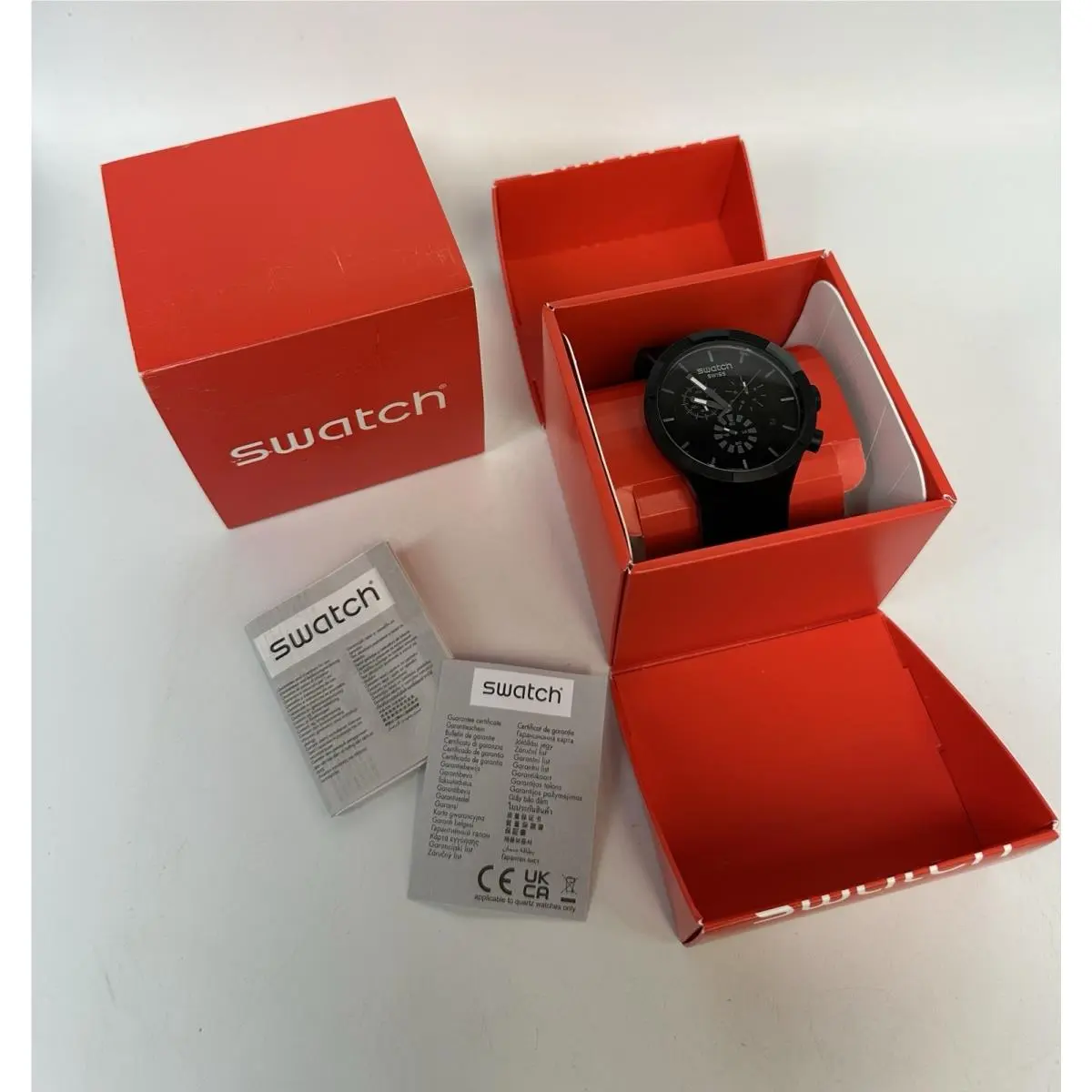 Swatch SB02B400 Big Bold Chrono Unisex 47mm Checkpoint - Black See Box - Dial: Black, Band: Black, Bezel: Black