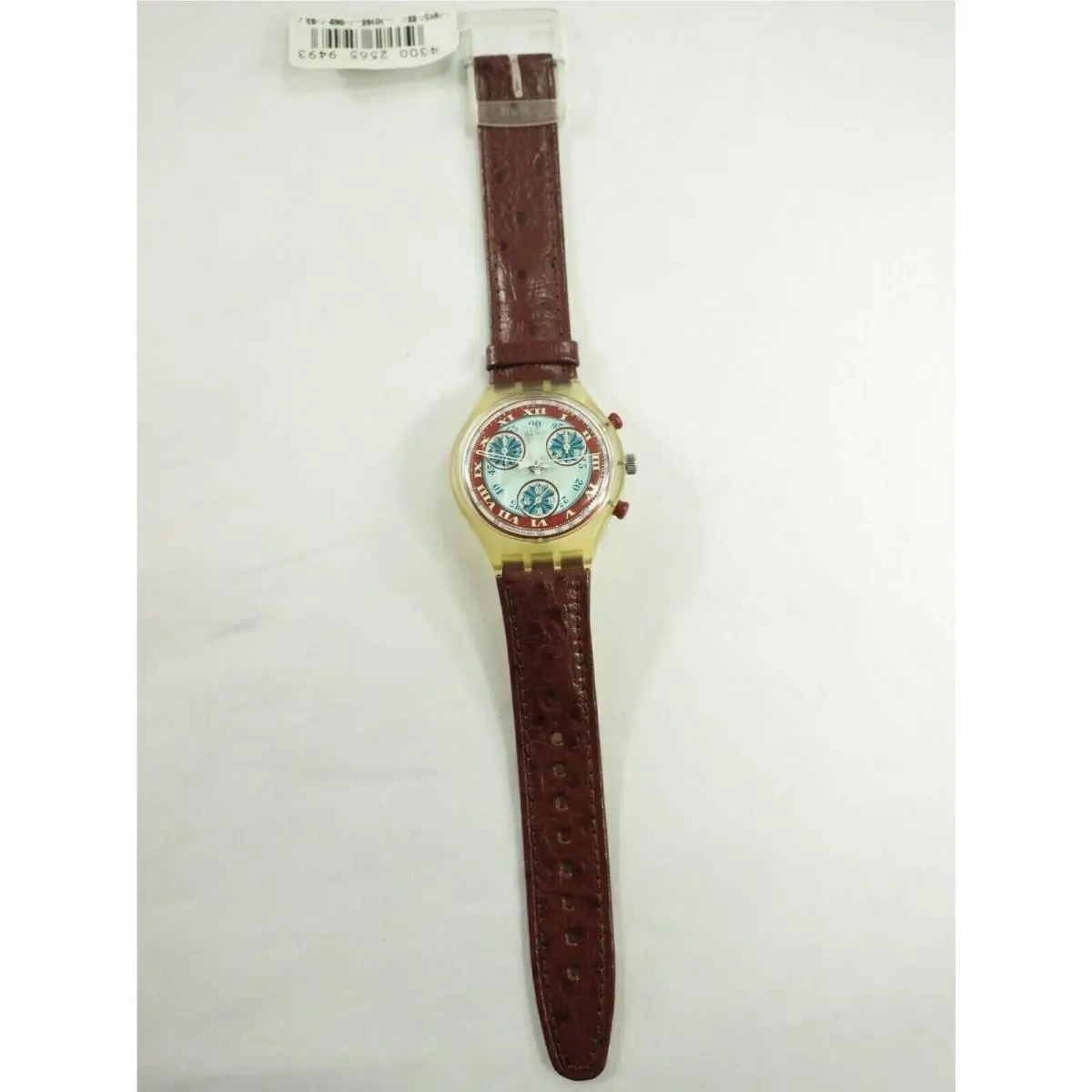 Swatch Watch Chronograph Brown Leather Band 22 Jewel 328 Case