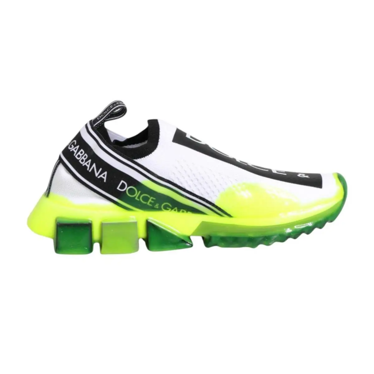 Dolce Gabbana Shoes White Neon Green Sorrento Slip On Sneaker US 8.5