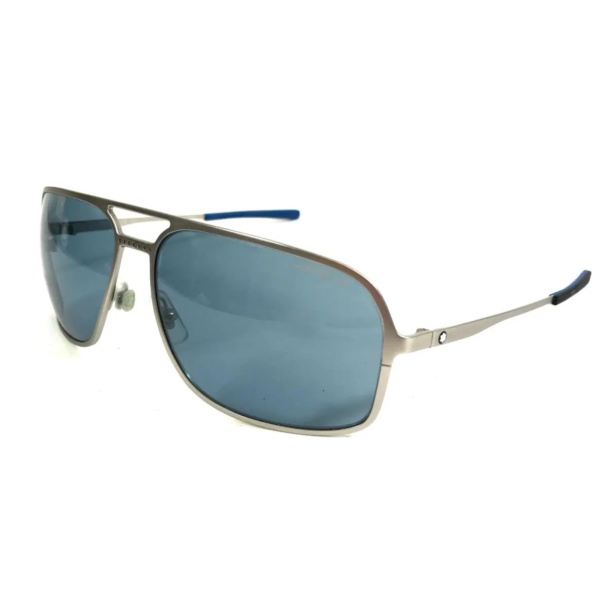 Montblanc Sunglasses MB0104S 003 Matte Silver Pilot Frames w/ Light Blue Lenses