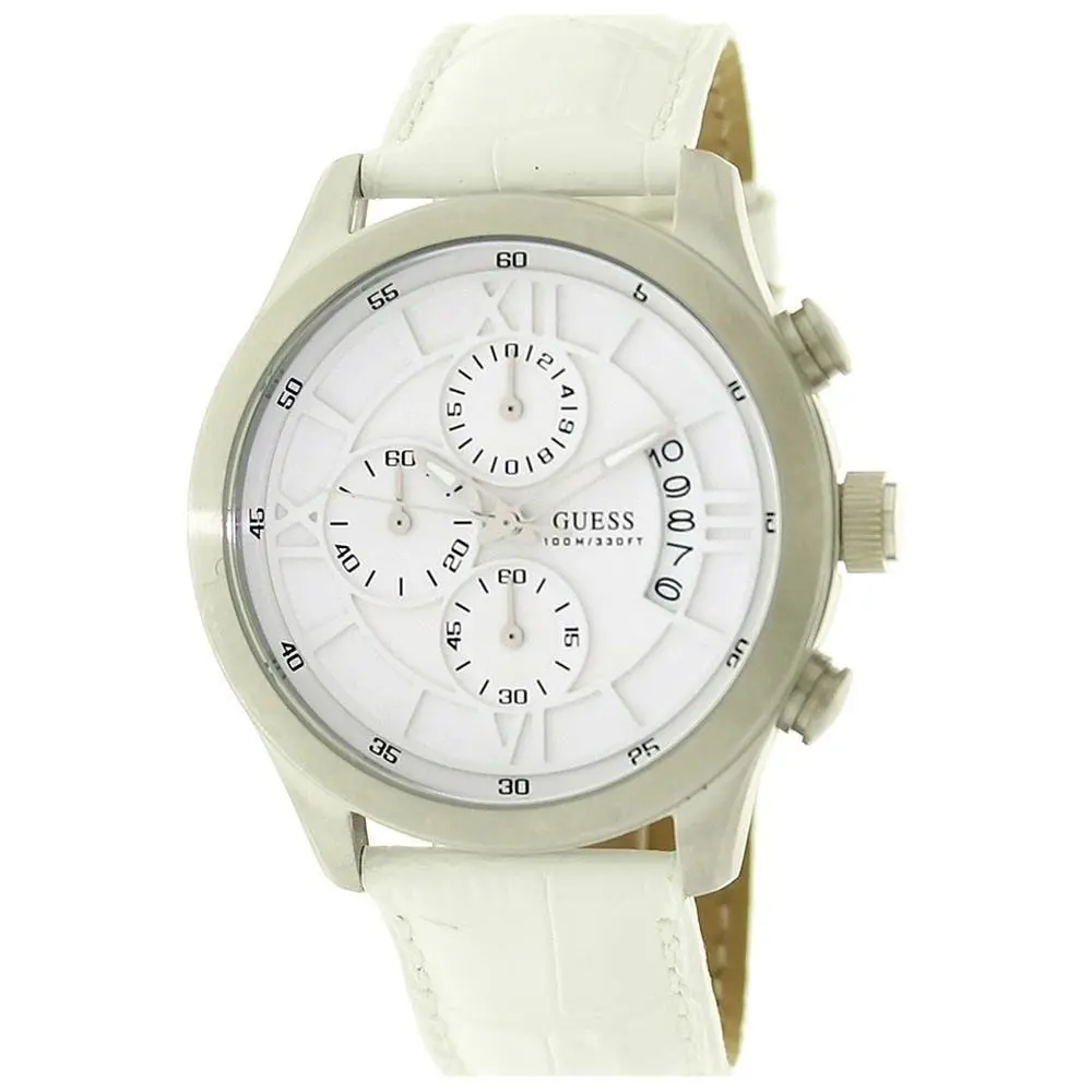Guess White Croc Leather Silver Tone Chronograph Roman Numerals Watch U12637G2