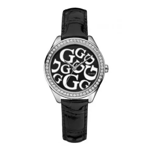 Guess Black Patent Leather Strap Crystals G Logo Dial Watch W65008L2