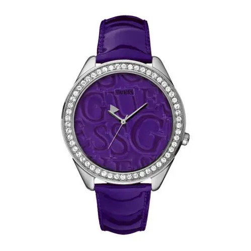 Guess Purple Patent Leather Strap 3D Logo Dial Watch Crystals W85098L3