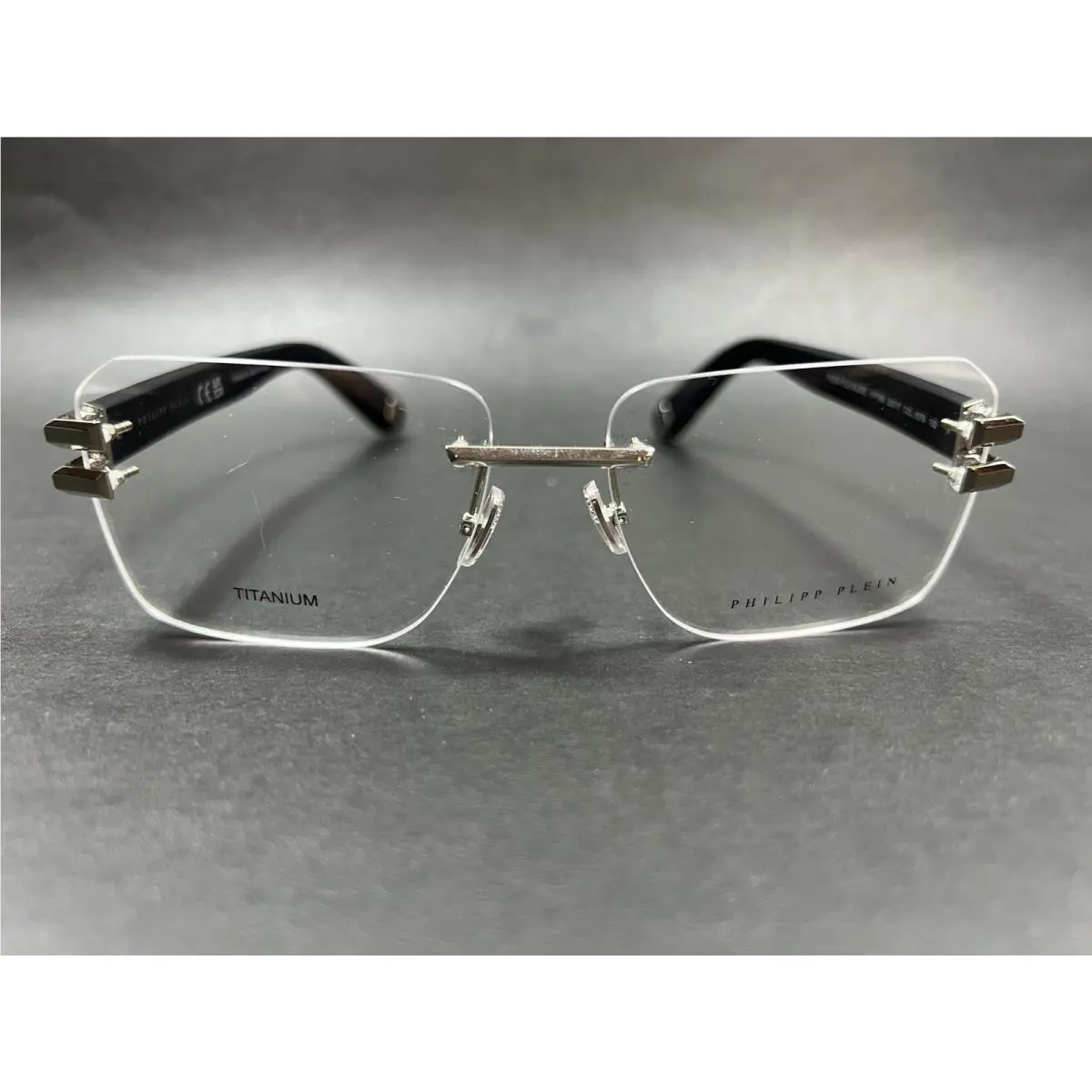 Philipp Plein VPP086M 0579 Shiny Silver Palladium Rimless Titanium Eyeglasses