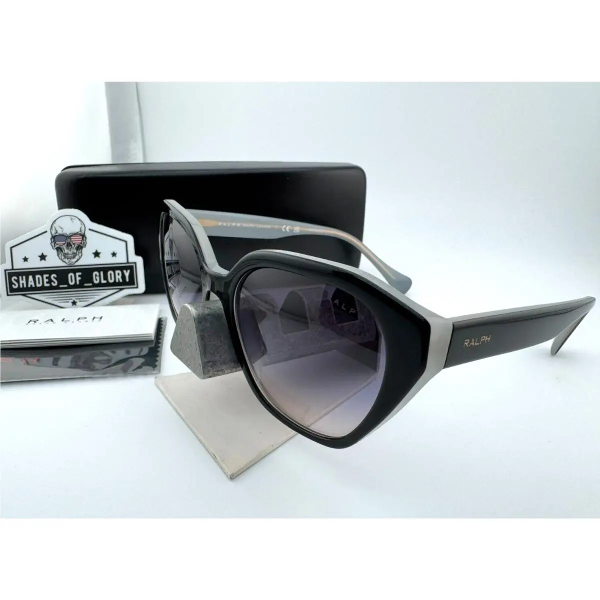 Ralph Lauren RA5315U 606636 Shiny Black Opal Grey Pink Gradient Sunglasses