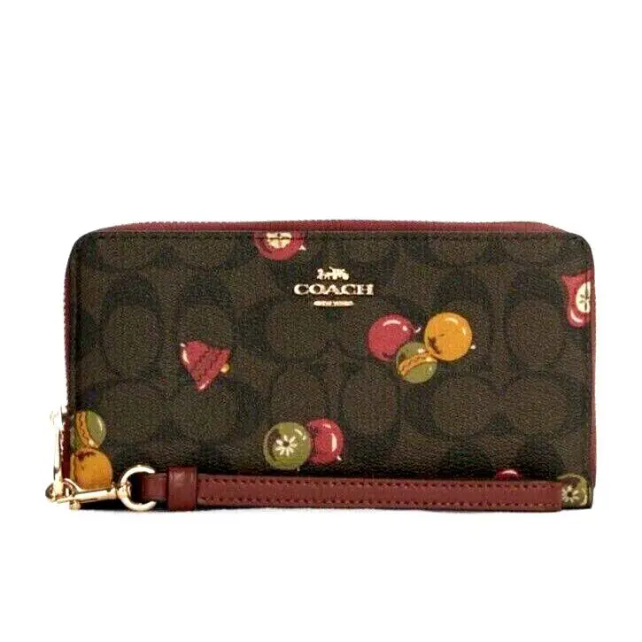Coach C7411 Long Zip Around Wallet with Ornament Print Brown / Black Multi - Brown / Black Multi