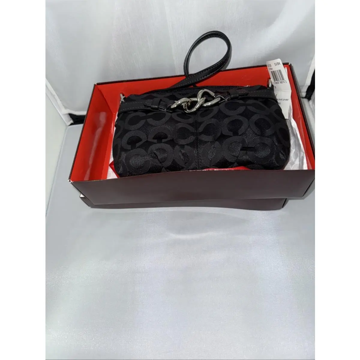 Coach 43105 Brooke Op Art Cap Wristlet Black with Gift Box Approx 6”x4”