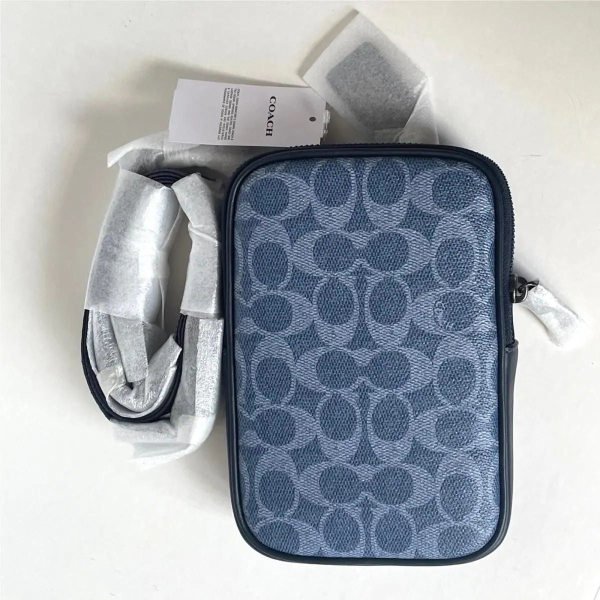 Aden Crossbody Bag CW364 Blue Signature Canvas Leather Sling Mens Unisex by Coach