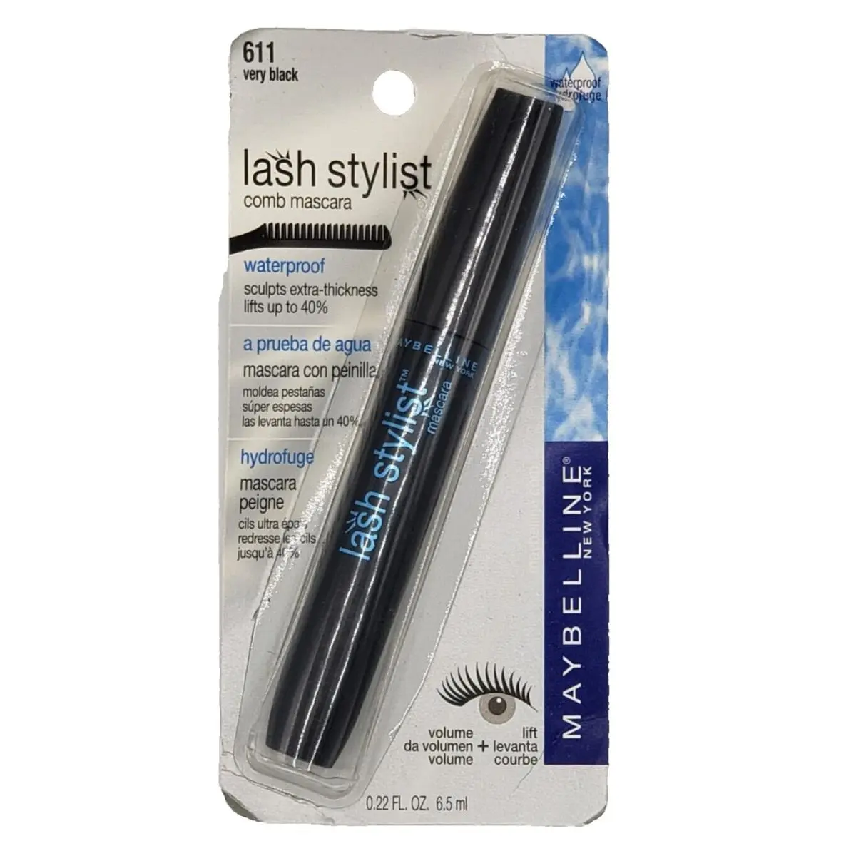 New Maybelline New York Lash Stylist Comb Waterproof Mascara 611 Very Balck