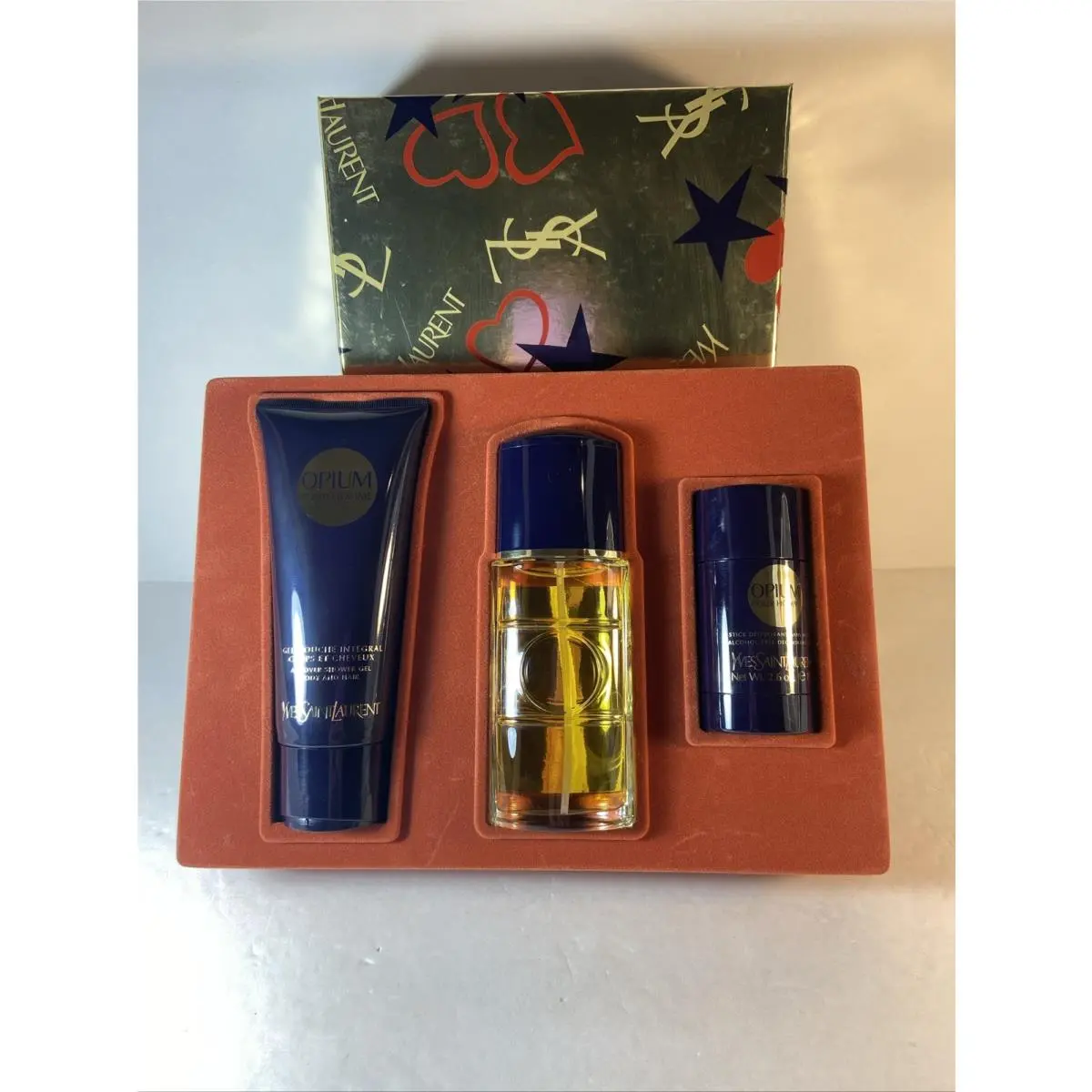 Vtg Ysl Opium Set Edt Spray 3.3 Oz/ Shower Gel 6.6oz/ Deodorant 2.6 oz by Yves Saint Laurent