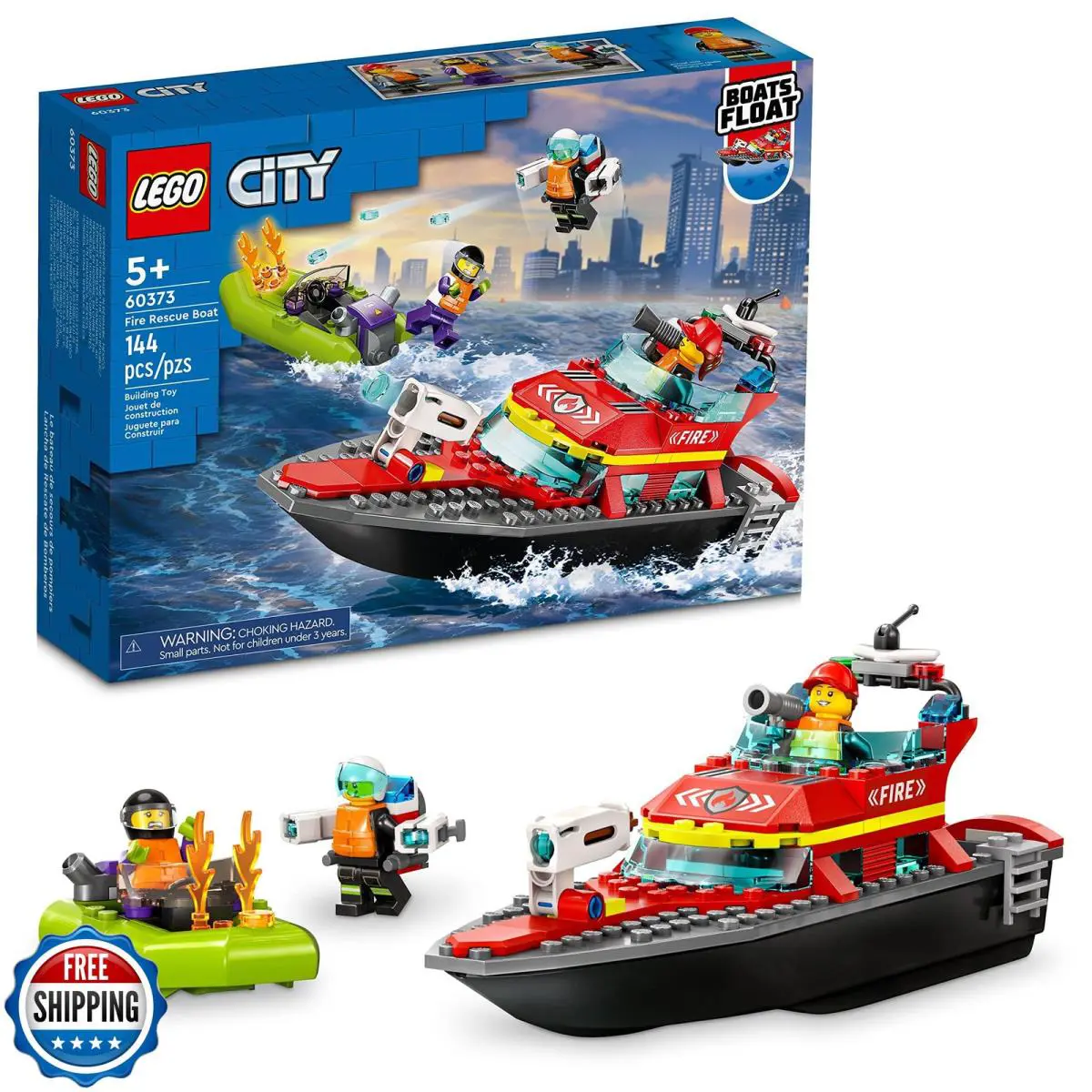 Lego City Fire Rescue Boat Building Set - Floatable Boat Toy For Boys and Gir