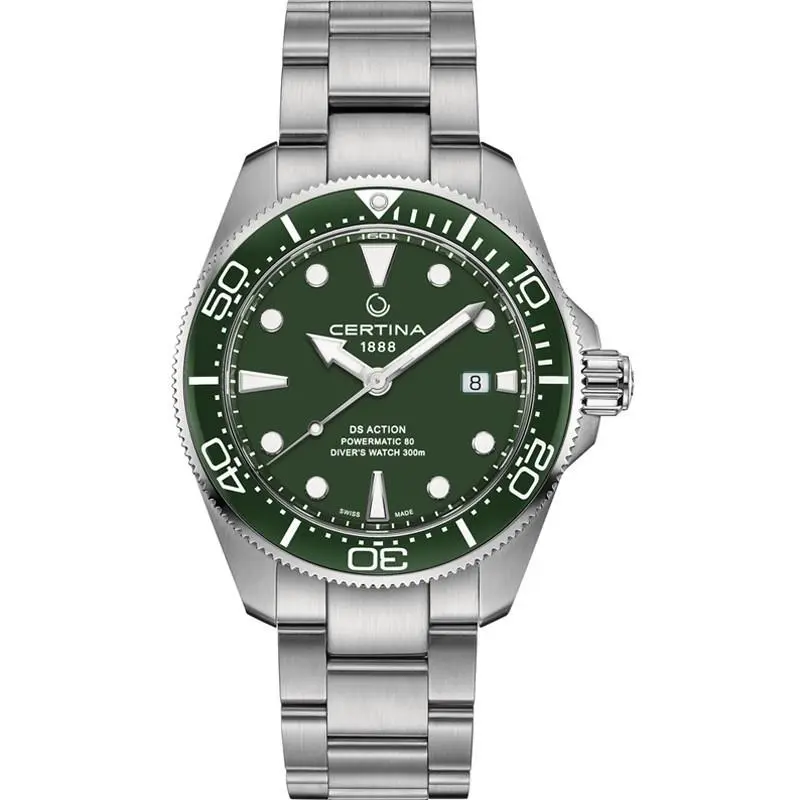Certina DS Action Diver Powermatic 80 Green Dial 43mm Men`s Watch C0326071109100