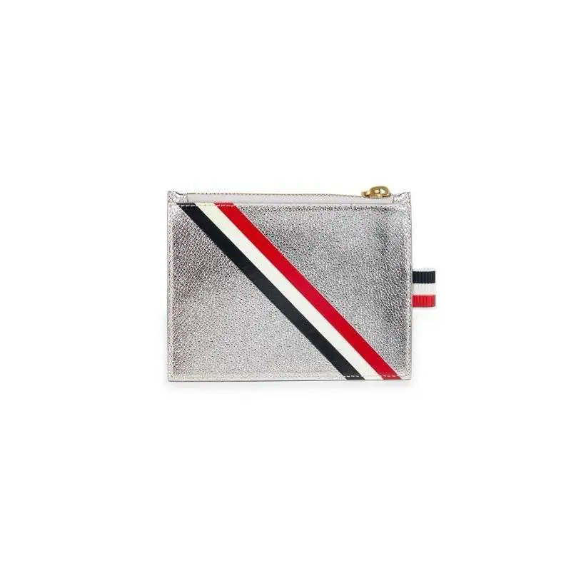 Silver Metallic Pebble Grain Leather Pouch by Thom Browne