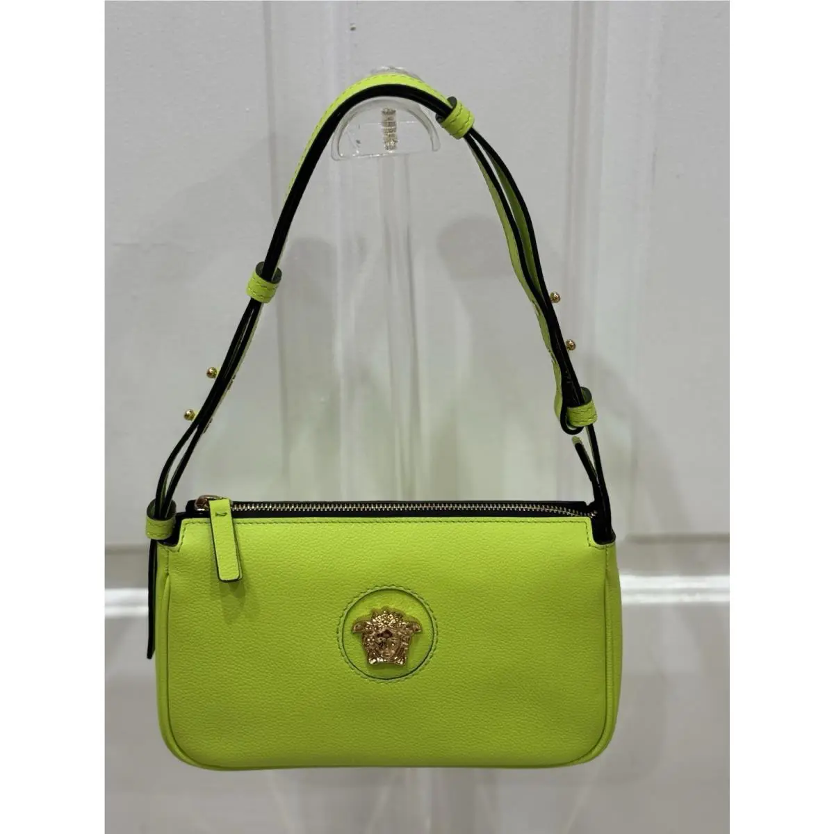 Versace La Medusa Calf Skin Green Pebbled Leather Shoulder Small Bag