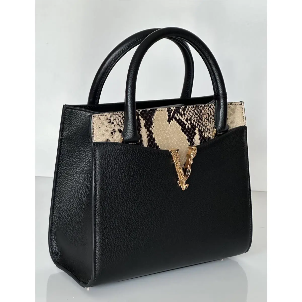 Versace Virtus Calf Leather Small Black Top Handle Bag 1005960 IT