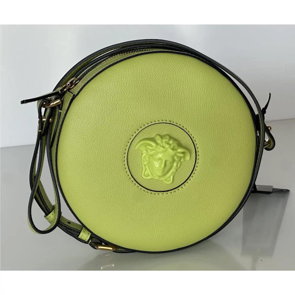 Versace Medusa Head Calf Leather Round Citron Crossbody Bag 1021602 IT