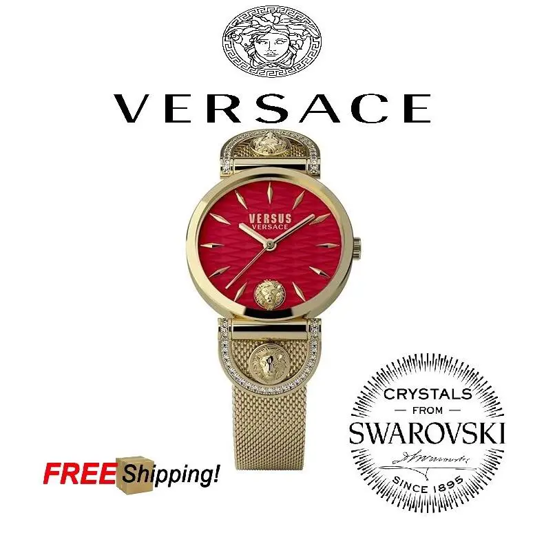 Versace Iseo Collection Luxury Watch Timepiece Versus Swarovski Crystals Red