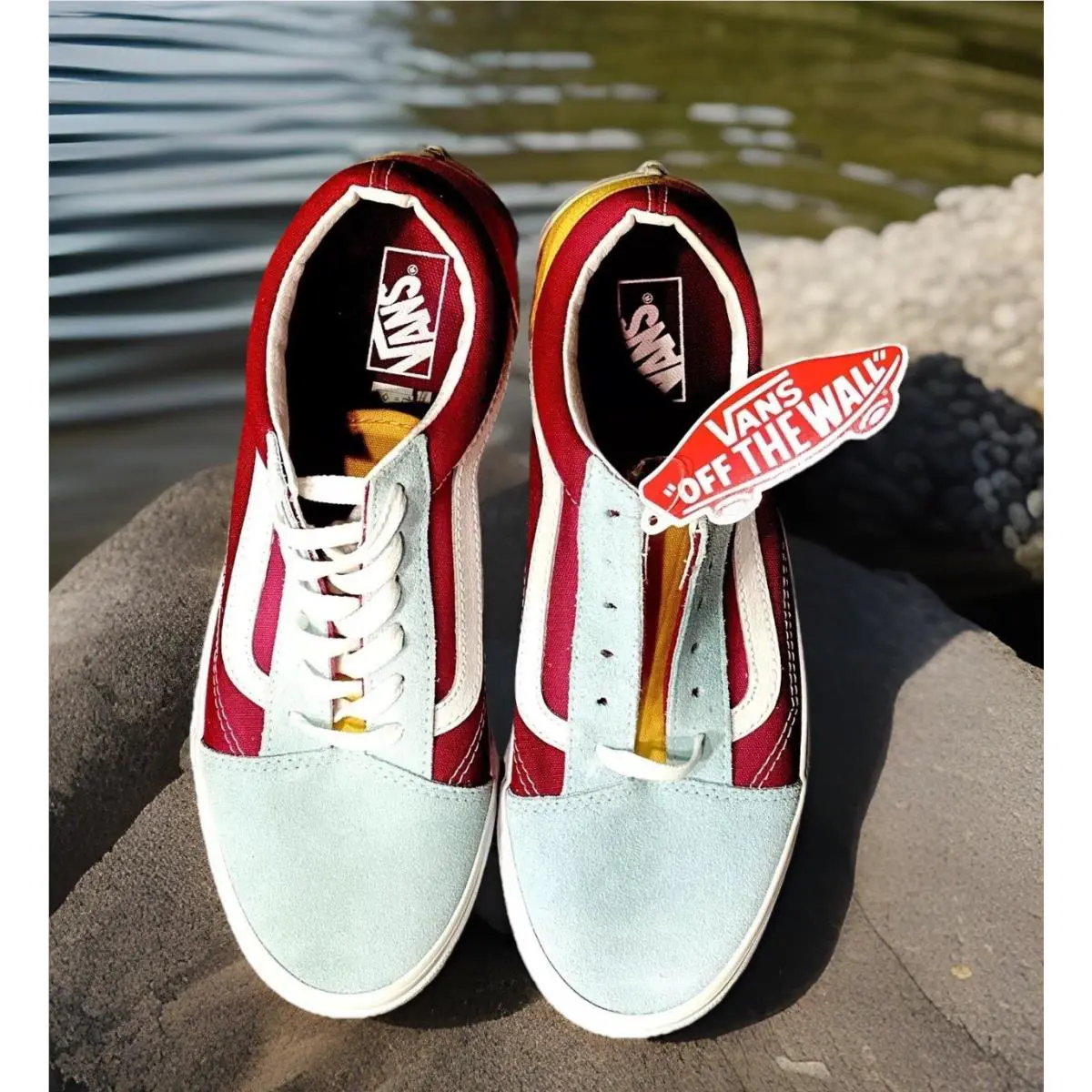 Vans shoes - Vans Old Skool Retro - Old Skool Retro - Vans Old Skool Retro - Red, Pastel Blue, Yellow & White (UPC: 193395942052) 2