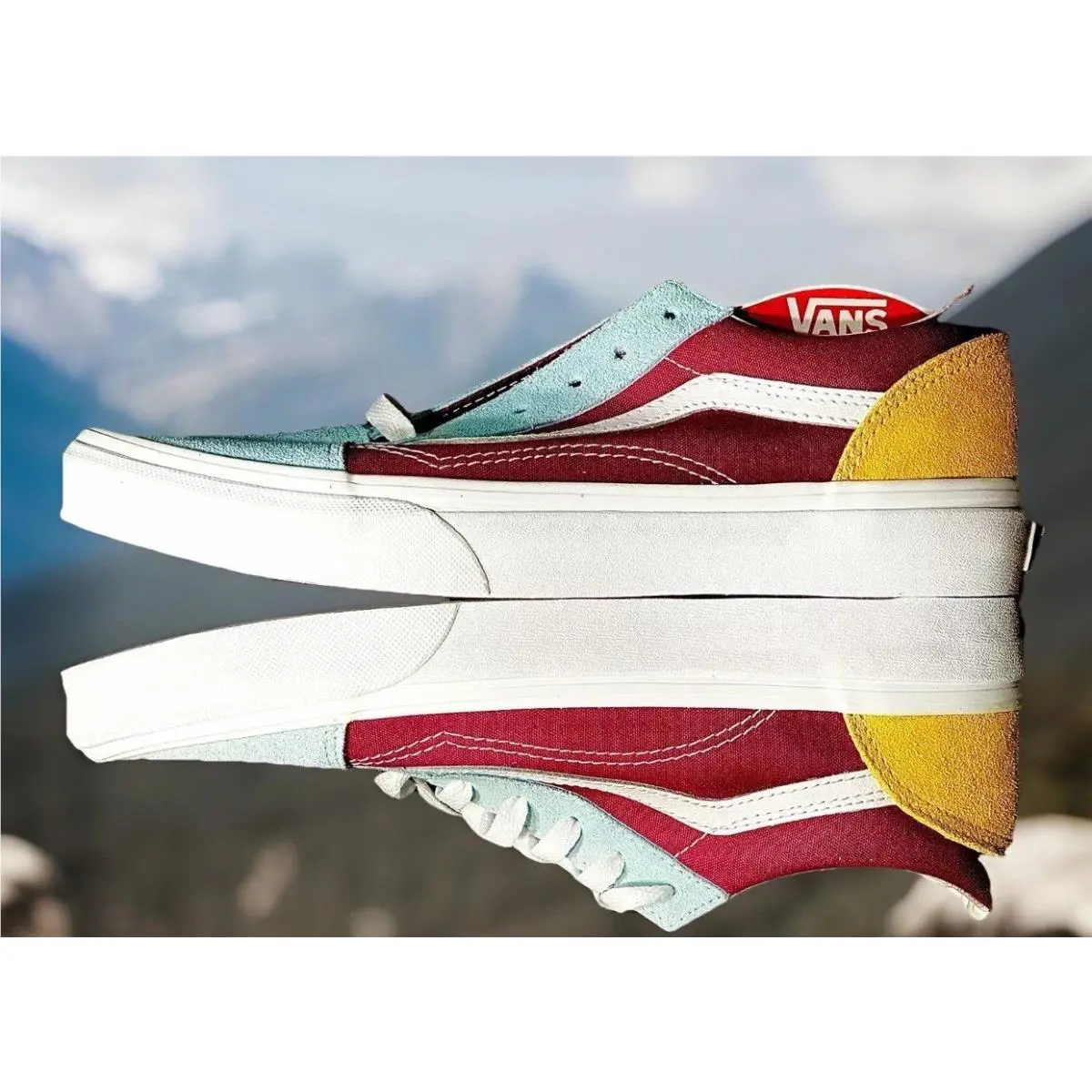 Vans shoes - Vans Old Skool Retro - Old Skool Retro - Vans Old Skool Retro - Red, Pastel Blue, Yellow & White (UPC: 193395942052) 6