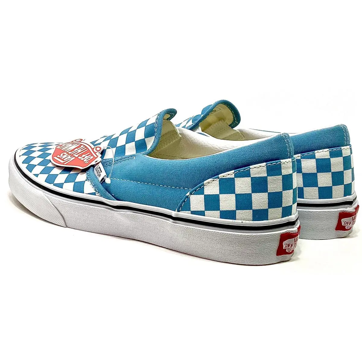 Vans Delphinium Blue White Check Classic Slip On Sneakers Big Kids` Size 6 - Blue