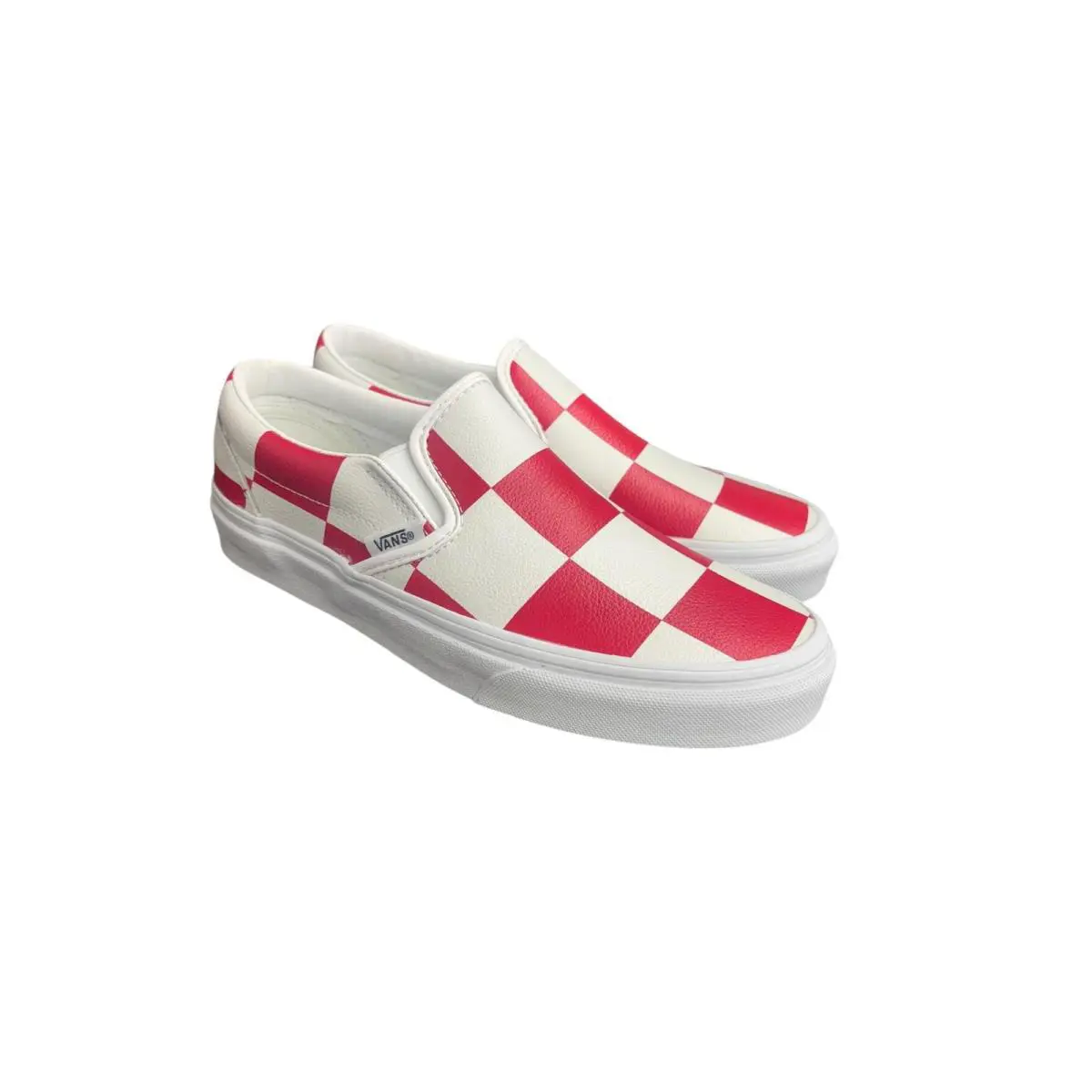 Vans Classic Slip-on Leather Check White/racing Red Men`s 4.5 Women`s 6 Medium - Check White Red
