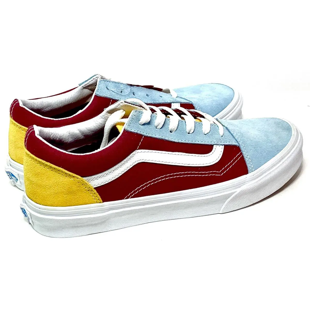 Vans Old Skool Retro Rainbow Multi Red Pastel Blue Yellow Suede Big Kid Size 6.5 - Blue Red Yellow