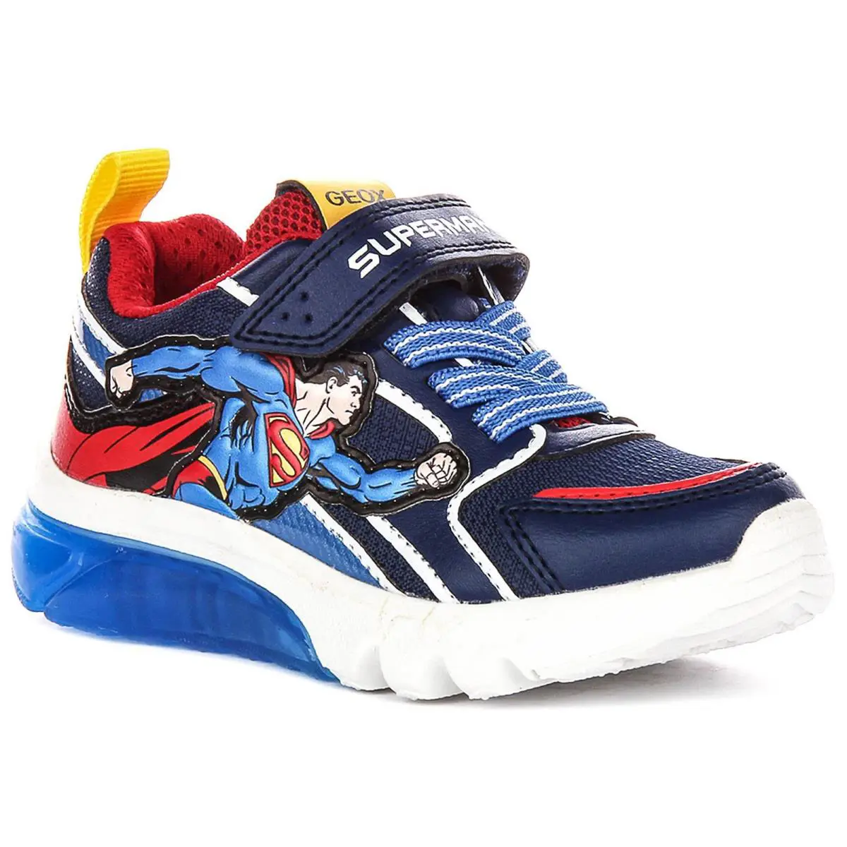 Geox Ciberdron Superman Strap Junior Boys Sneaker In Light Blue Red US 8 - 13