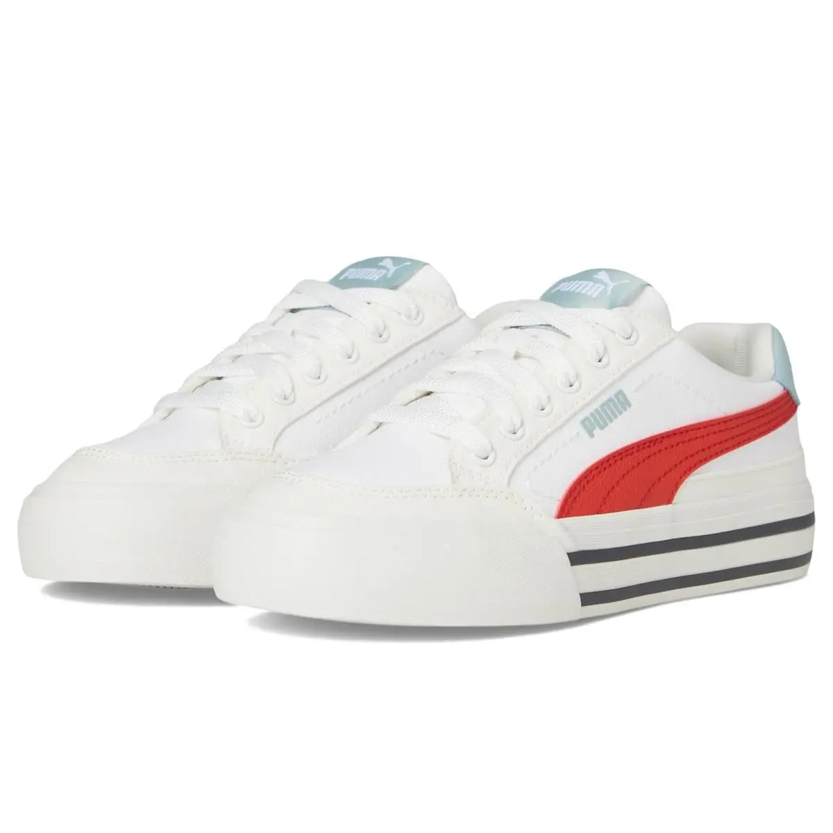 Children Unisex Shoes Puma Kids Court Classic Vulc Big Kid - Puma White/Red Fire/Vapor Gray