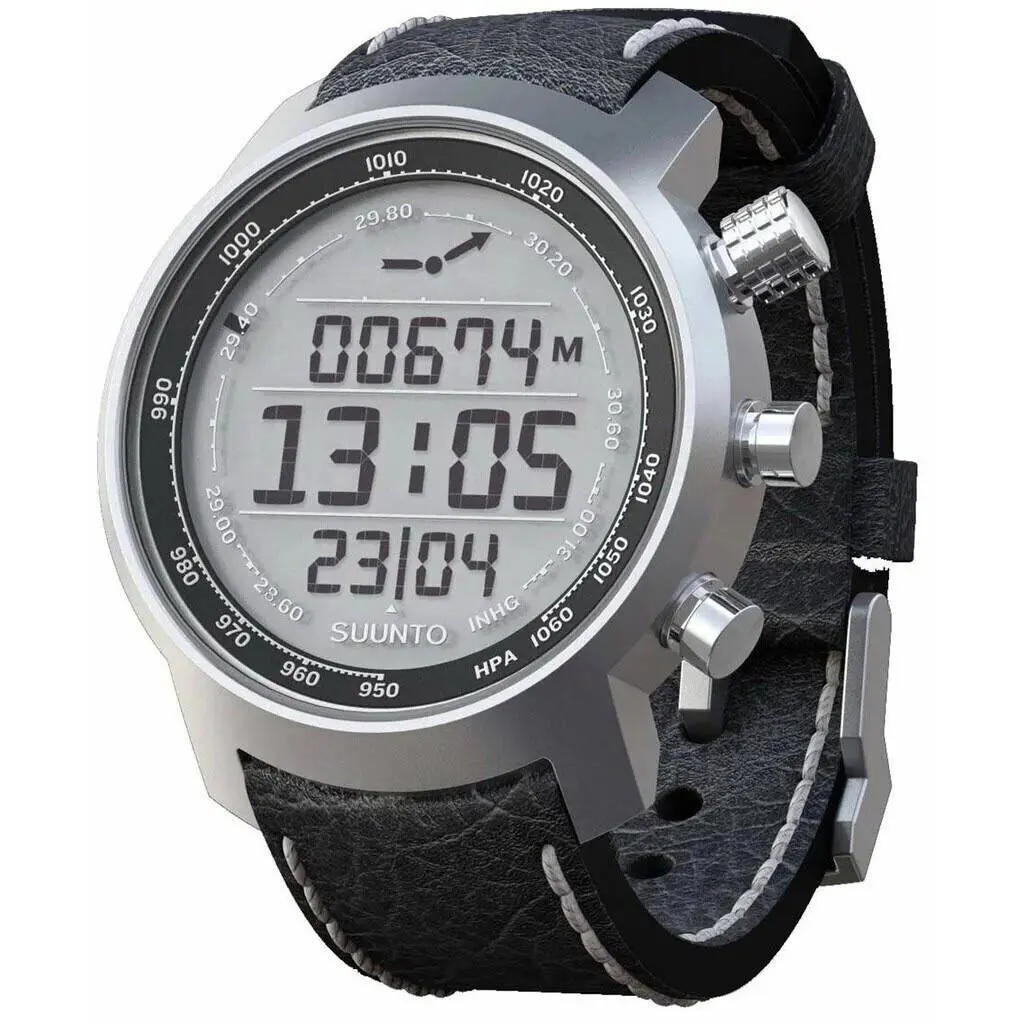 Suunto Elementum Terra Leather Altimeter Barometer Mens Sports Watch SS014523000 - Dial: Black, Band: Black, Bezel: Black