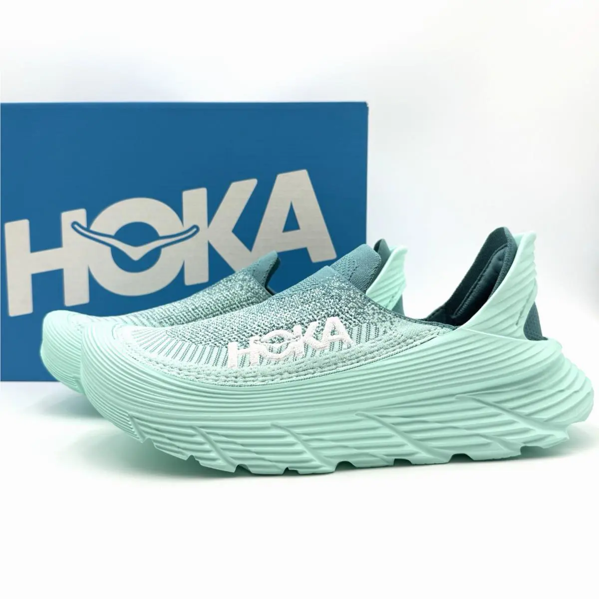 Hoka One U Restore TC Women 14 /men 13 Running Shoes Slip On Ocean Mist