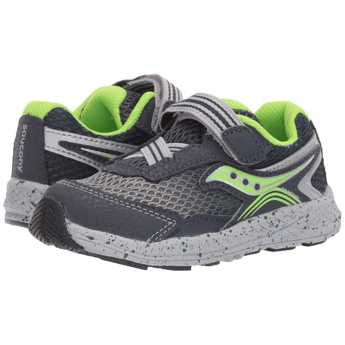 Boy`s Sneakers Athletic Shoes Saucony Kids Ride 10 Jr Toddler/little Kid - Navy/Green Leather/Mesh